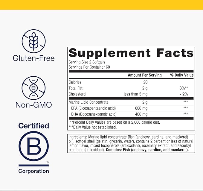 Metagenics OmegaGenics EPA-DHA 500 - High Potency Fish Oil Supplement for Cardiovascular Health* - Sustainably Sourced & Purity Tested - Non-GMO & Gluten-Free - 120 Softgels