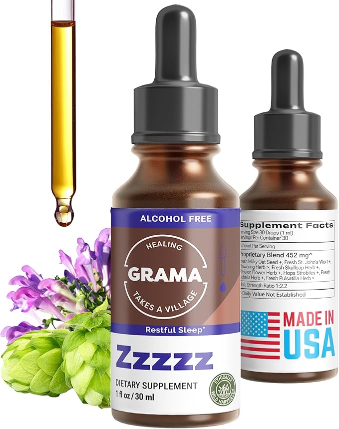 Grama Wellness Zzzzz Organic Sleep Aid Tincture – Non Habit Forming Nighttime Drops for Adults, Fast-Acting Liquid Sleep Aid for Deep Rest, Calm & Relaxation – Alcohol-Free, 1 fl oz