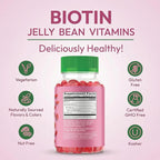 Human Beanz Biotin Jelly Bean Gummy Vitamins, Extra Strength Biotin for Hair, Skin and Nails, 5000mcg per Serving, Hair Growth Vitamins for Men and Women, 120 Strawberry Blast Jelly Beans, Kosher