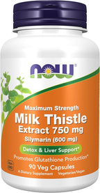 Now Foods Milk Thistle Extract 750 mg Silymarin (600 mg), Maximum Strength - 90 Veg Capsules
