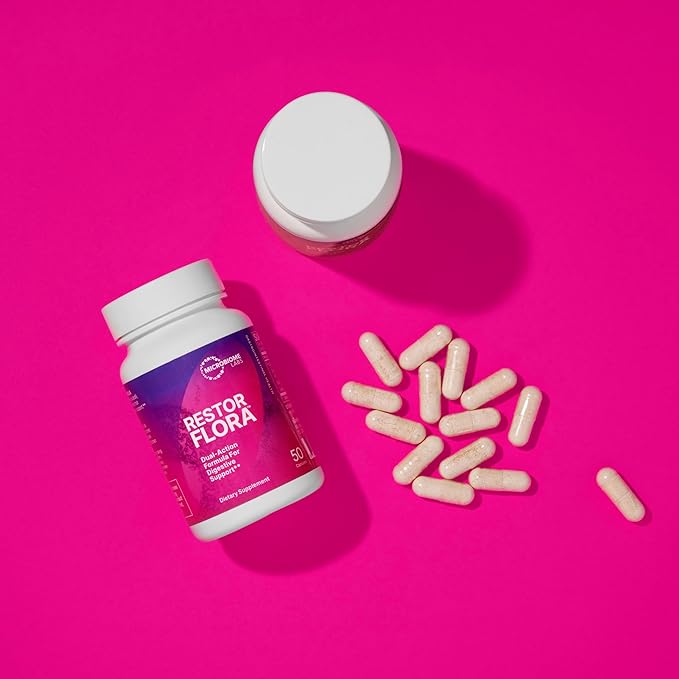 Microbiome Labs RestorFlora - Men's & Women's Probiotics for Digestive Health & Gut Reset - Spore Based Saccharomyces Boulardii Probiotics to Help Restore Microbial Balance (21 Capsules)