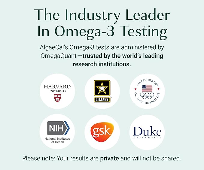 ALGAECAL Omega 3 Finger Test Kit – Easy Home Test Kit with Pre-Paid Return Envelope, Quick & Hassle-Free Certified Lab-Verified Results for Accurate Omega-3 Levels, Made in USA (Pack of 3)