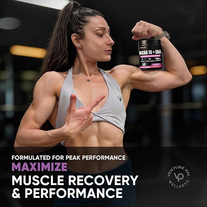 Sugar Free 7g BCAA + EAA Powder | Supports Muscle Recovery, Growth, Strength & Endurance – 9 Essential Amino Acids with L-Glutamine, Caffeine, Vitamin & Electrolyte for Energy & Hydration, Gluten Free
