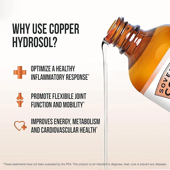 Sovereign Copper Pro-Strength Bio-Active Copper Hydrosol - Bioavailable Liquid Supplement for Adults & Kids w/Silver Hydrosol for Hair, Skin, & Nails, 30ppm - 8 fl oz (237mL)