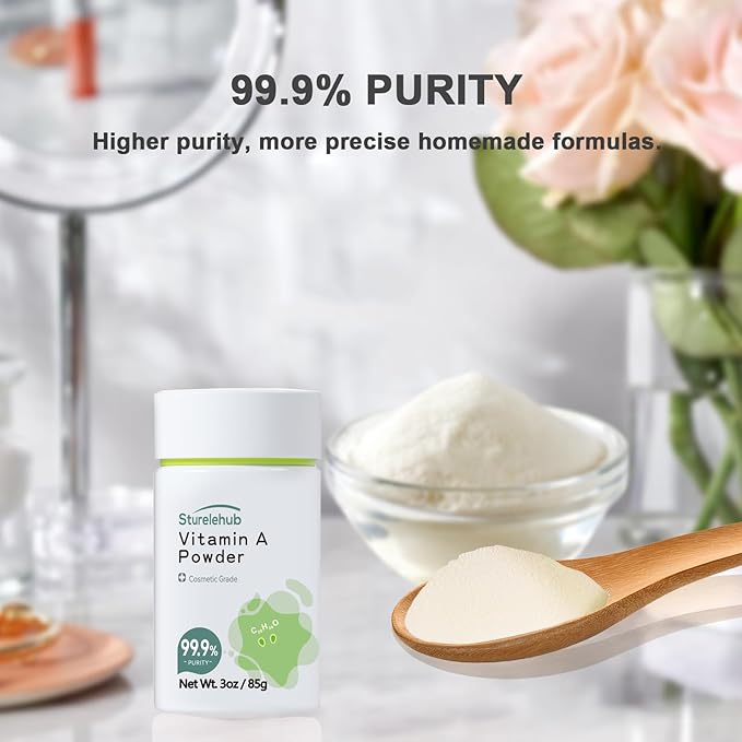 Vitamin A Palmitate Powder, Retinol Palmitate, 3OZ 99.9% Purity, Cosmetic Grade, Vitamin A Powder for Homemade Cosmetics