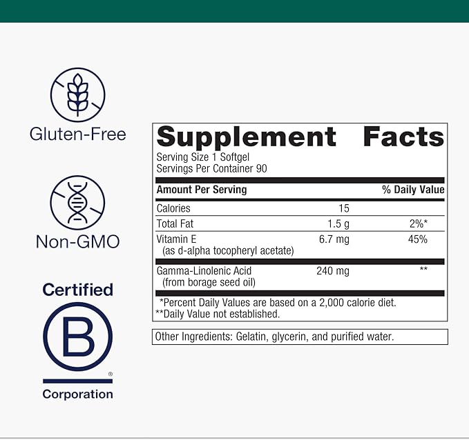 Metagenics OmegaGenics Borage Seed GLA Oil 240 mg - Gamma-Linolenic Acid (GLA) Supplement - Supports Cellular, Skin & Heart Health* - with Vitamin E - High Potency, Non-GMO, Gluten-Free - 90 Softgels