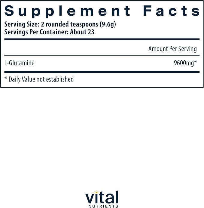 Vital Nutrients Glutamine Powder - Healthy Gastrointestinal Tract Function - Gluten, Dairy, Soy Free - Non-GMO - 225g/8 oz L-Glutamine Powder