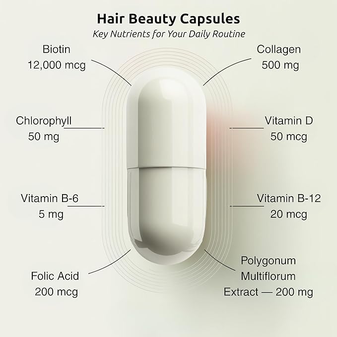 RE:ROOT Hair Growth Supplement – 12,000 mcg Biotin with Collagen, Keratin, MSM & Bamboo – Hair, Skin & Nails Support – 60 Vegan Capsules