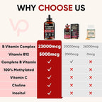 Venture Pal Vitamin B Complex Liquid Drops, B12 Methylcobalamin | B9 Folic | B1,B2,B3,B5,B6,B14 - Vitamin C, Choline, Inositol, Immune & Energy Metabolism, Brain & Heart Support
