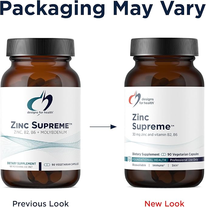 Designs for Health Zinc Supreme - 30mg Zinc Bisglycinate Chelate Supplement with Cofactors Taurine, Vitamin B6, B2 + Molybdenum - Immune Support Supplement - Vegan + Non-GMO (90 Capsules)