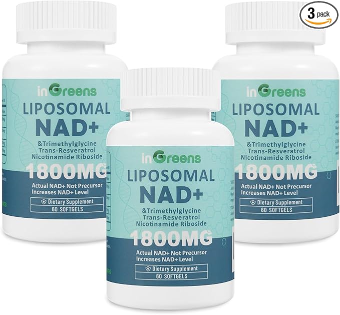 inGreens Liposomal NAD+ Supplement 1800 mg with Nicotinamide Riboside, Trans Resveratrol, Trimethylglycine，Replaces NMN, Boost NAD+, Aging Defense，Cellular Energy, 180 Softgels