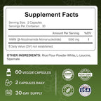 NMN Supplements 1000mg - High Purity NAD+ Precursor - Non-GMO - 60 Vegan Capsules