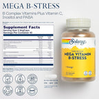 SOLARAY Mega Vitamin B-Stress, Timed-Release Vitamin B Complex with 1000 mg of Vitamin C for Stress, Energy, Red Blood Cell & Immune Support, 60 Day Guarantee, Vegan, 40 Servings, 120 VegCaps
