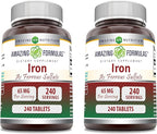 Amazing Formulas Iron as Ferrous Sulfate Supplement | 65 Mg | Tablets | Non-GMO | Gluten Free | Made in USA (240 Count | 2 Pack)