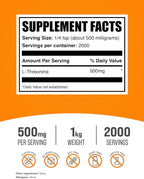 BulkSupplements.com L-Threonine Powder -Threonine Supplement, Amino Acid Supplement - Essential Amino Acid, Gluten Free, 500mg per Serving, 1kg (2.2 lbs) (Pack of 1)