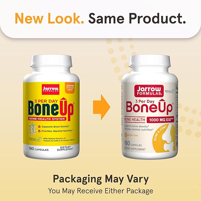 Jarrow Formulas BoneUp Three Per Day for Bone Density and Skeletal Nutrition, Includes Vitamin D3, K2 (as MK-7) and Calcium, 180 Capsules, 60 Day Supply, (Pack of 2)