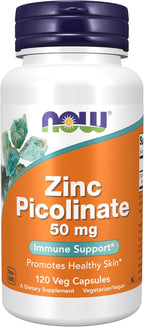 NOW Foods Supplements, Zinc Picolinate 50 mg, Supports Enzyme Functions*, Immune Support*, 120 Veg Capsules (Packaging may vary)