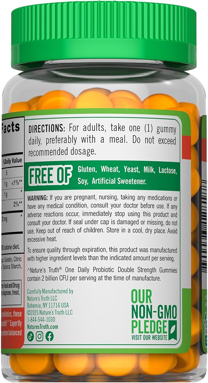 Nature's Truth Daily Probiotic Gummies | 2 Billion CFU | 90 Count | Raspberry Lemon Flavor | Non-GMO & Gluten Free Supplement