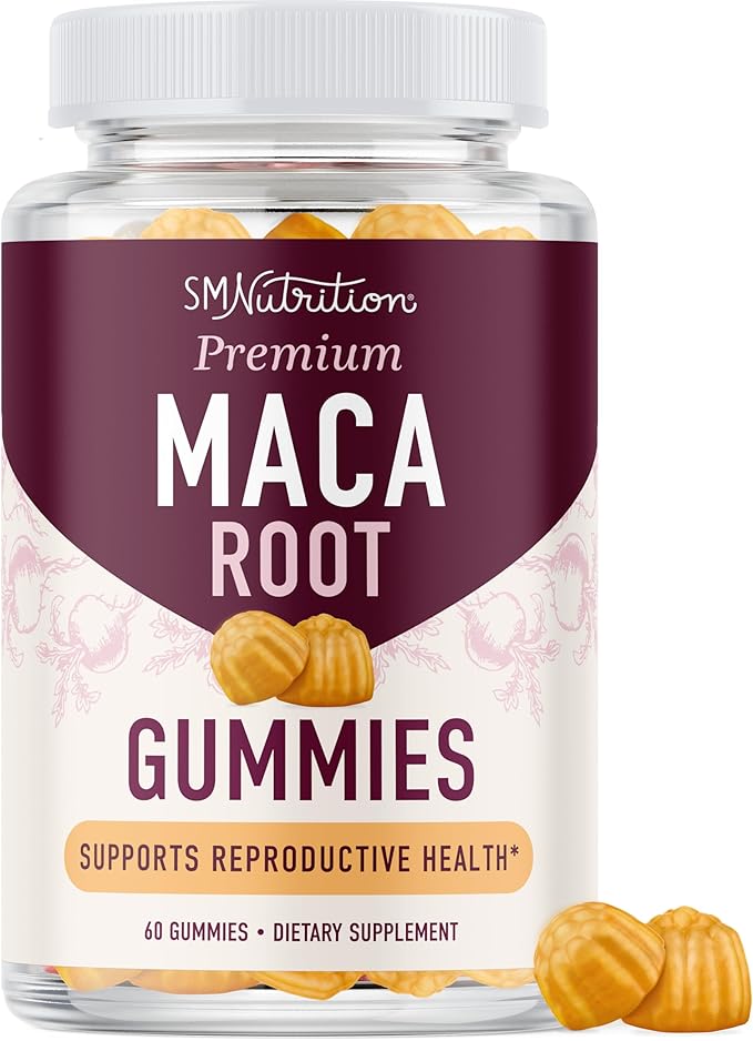 Maca Root Gummies with Natural Peach Flavor | Drive, Performance & Energy Support | Hormone Balance for Women and Men | Vegetarian, Non-GMO | 60 Gummies