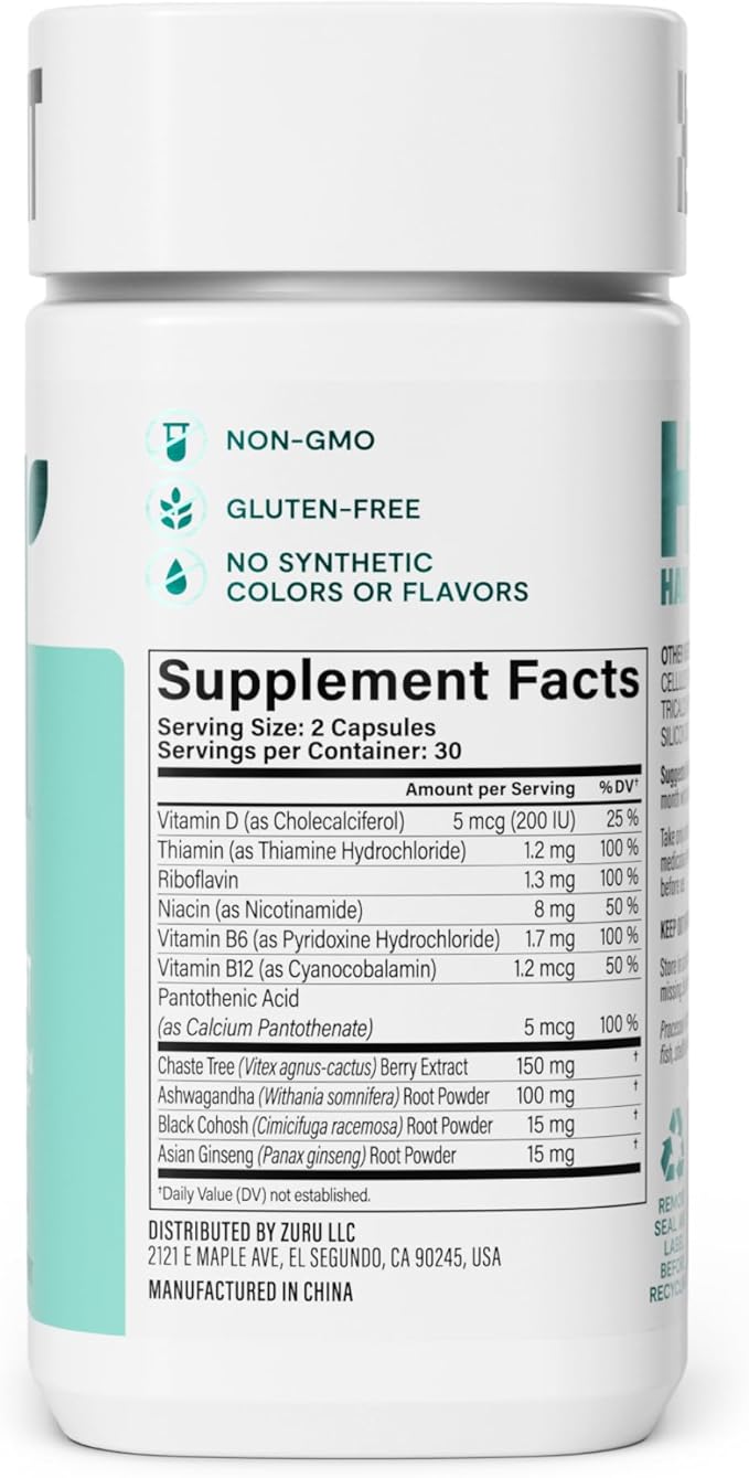 Habit PMS Support Supplement for Women (60 Capsules) - Supports Premenstrual Symptoms & Stress, Hormone Balance, Mood, B Vitamins, Vitamin D, Chasteberry, Ashwagandha, Gluten-Free, Non-GMO (1 Pack)