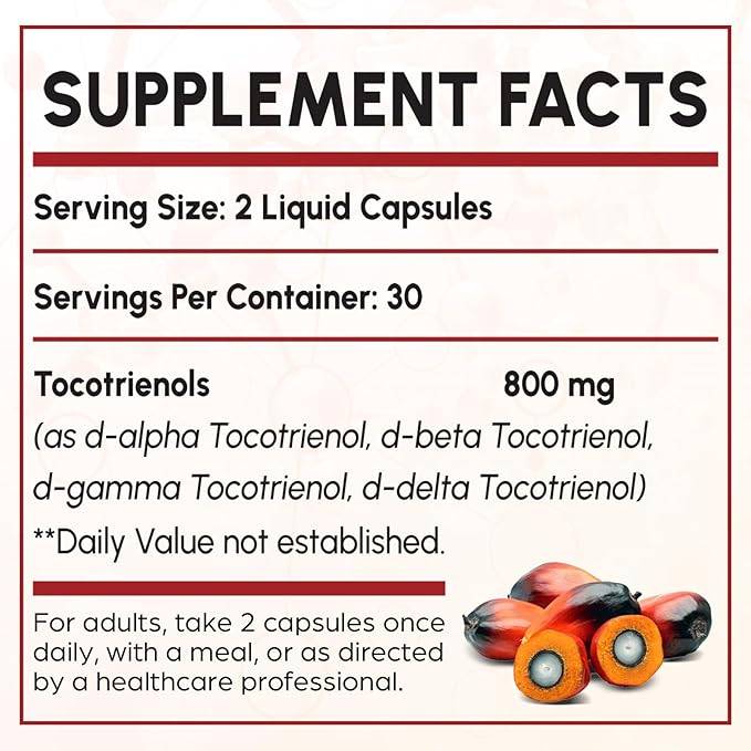 Tocotrienol Supplement Full Spectrum, Cutting-Edge Fusion Technology,Tocotrienol Vitamin E-Tocotrienols 800mg,Powerful Antioxidant,Cardiovascular,Highest Absorption Rate -120 Liquid-Filled Capsules