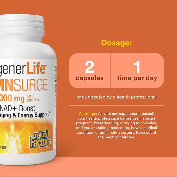 Natural Factors Regenerlife NMN NAD+ Boost, 300MG, 60 Vegetarian Capsules