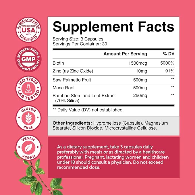 Extra Strength Saw Palmetto for Women 500mg - DHT Blocker for Women 30-Day Supply - Hair Vitamins for Hair Loss Supplement - Pure Saw Palmetto Extract Capsules with Maca Root & Biotin - 90 Count