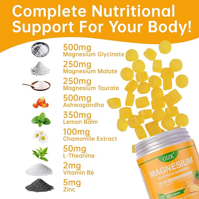 Magnesium Glycinate Gummies 500mg – Sugar Free Magnesium Gummies for Sleep, Stress, Muscle & Nerve Support – for Adults & Kids 4+, Vegan, No Melatonin (Pineapple Flavor, 120 Count)