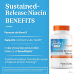 Doctor's Best Niacin 500 mg Extended Release Supplement for Men & Women - Minimizes Skin Flush, Niacin as Nicotinic Acid 500mg, Cardiovascular Health Support, Gluten Free, Vegan, Non GMO - 120 Tablets