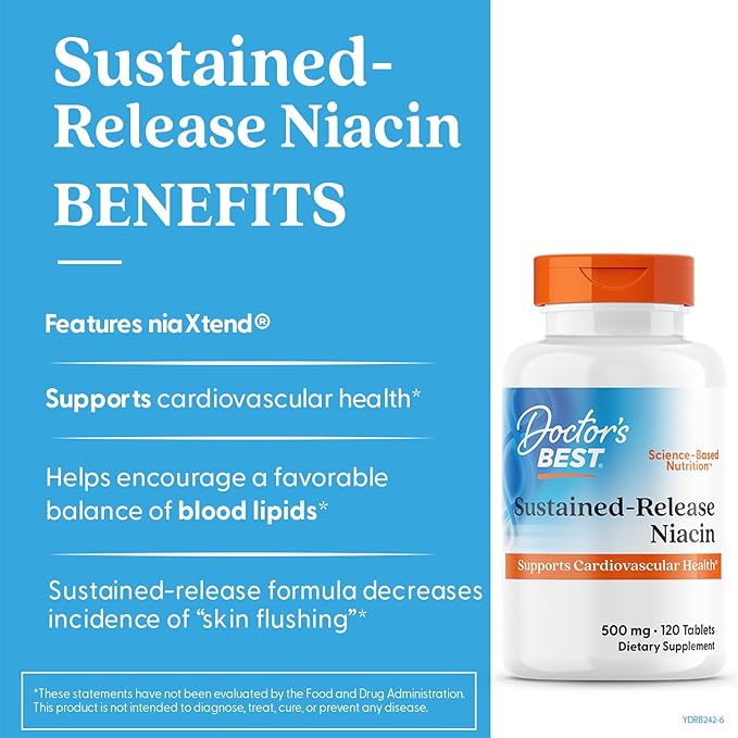 Doctor's BEST Sustained-Release Niacin with niaXtend,Supports Heart Health,Non-GMO,Gluten Free,Vegan 120 Tablets,(Pack of 2)