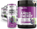 Optimum Nutrition Amino Energy Powder, Concord Grape, 20.6 Ounce, 65 Servings with Essential Amino Energy Plus Electrolyes Sparkling Drink, Grape, 12 Count - Bundle Pack