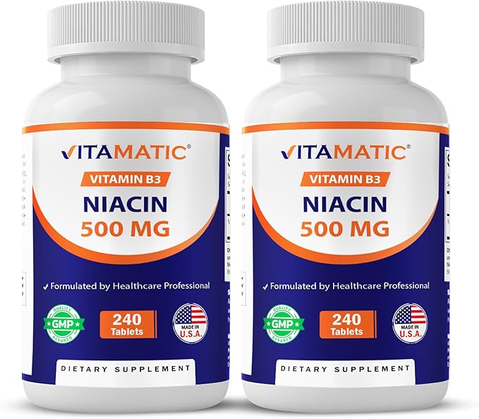 Vitamatic Niacin (Vitamin B3) 500mg, 240 Tablets - Non-GMO & Gluten Free- 480 Tablets (Pack of 2)
