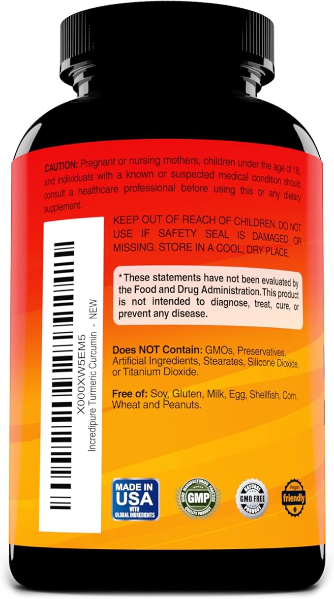 Turmeric Curcumin Supplement with Black Pepper Extract - 755mg Per Capsule, 120 Veggie Caps by Curcumin Incredipure