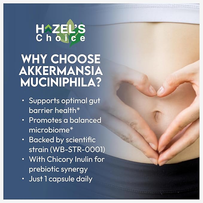 HAZEL'S Choice akkermansia probiotic – 30 Capsule Bottle – Vegan - Non-GMO - No Refrigeration Needed - No Preservatives – probiotico akkermansia – Gut-Friendly Daily Routine