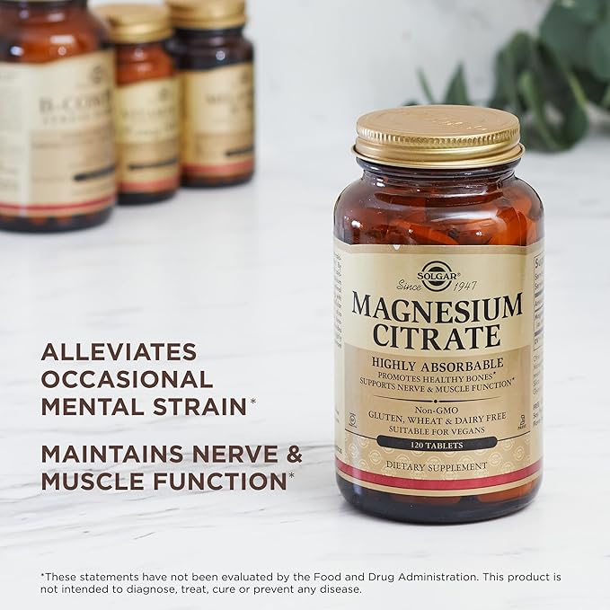 Solgar Magnesium Citrate - 120 Tablets, Pack of 2 - Promotes Healthy Bones, Supports Nerve & Muscle Function - Highly Absorbable - Non-GMO, Vegan, Gluten Free, Kosher - 120 Total Servings