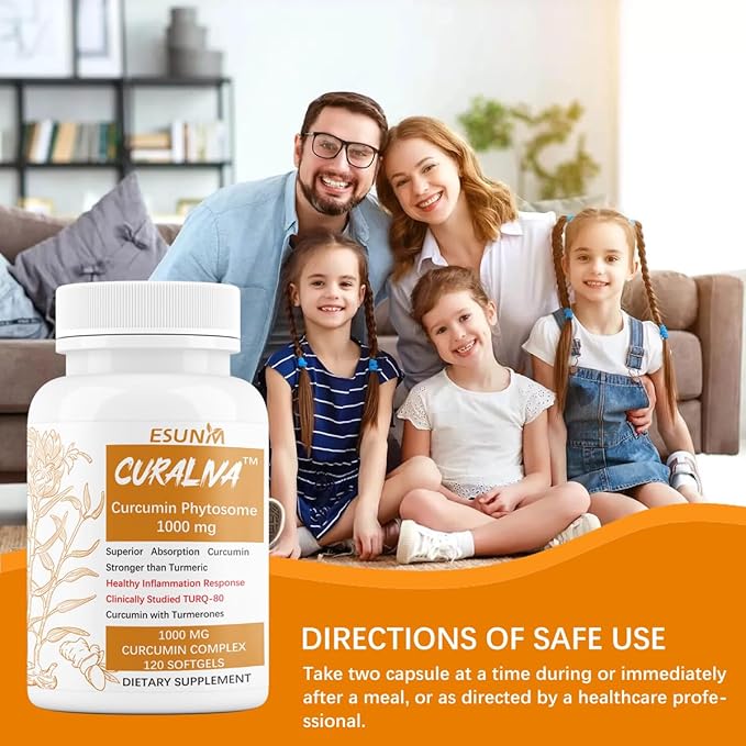 CURALIVA - Curcumin Phytosome 1000 mg - Clinically Studied High Absorption Curcumin Complex - Supports Health in Joints, GI Tract, Liver,Muscles & Immune Health Support - 120 Capsules - 60 Servings