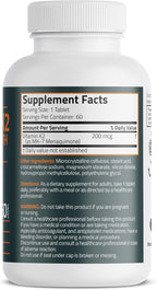 Bronson Vitamin K2 MK-7 200mcg Extra Strength, 60 Vegetarian Tablets
