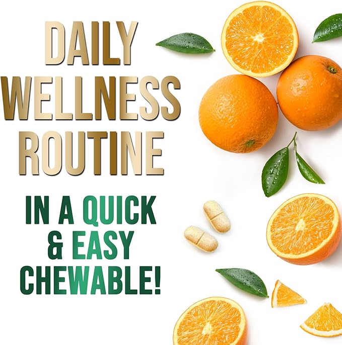 Vitamin C 1000mg Per Serving Chewable - Extra Strength Antioxidants for Powerful Immune Support w/Vitamin C & Rose HIPS, Potent Dietary VIT C Chews Supplement, Natural Orange Flavor, 120 Tablets