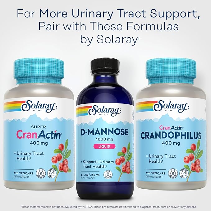 SOLARAY D-Mannose 1000 mg Liquid Formula with CranActin Cranberry Extract - D Mannose Cranberry Supplement for Women & Men, Urinary Tract & Bladder Health Support with Vitamin C - 8 fl oz