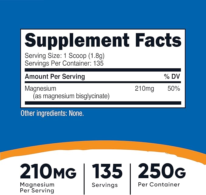 Nutricost Magnesium Bisglycinate Powder (Unflavored, 250 Grams) - Non-GMO, Vegan Supplement