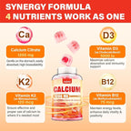 Calcium 1200 mg with Vitamin D3 Supplement for Adults - Calcium Gummies with Vitamin D3 5000IU, K2, B12 for Women Men - Extra Absorption Calcium Citrate - Natural Strawberry Flavor, 60 Gummies