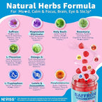 Saffron +Magnesium Glycinate +Omega-3 - Calm Focus Gummies for Kids 4+, Saffron Extract Supplement with L-Theanine, Holy Basil, Rosemary, B6, D3 for Happy Mood, Cognition, ZZz, Sugar Free, 2 Pack