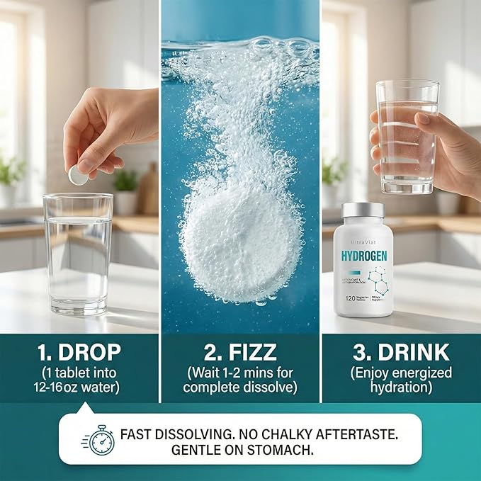 Hydrogen Water Tablets with Magnesium, H2 Molecular Hydrogen Tablets for Drinking Water, Supports Energy Metabolism, Cognitive & Antioxidant, 120 Count