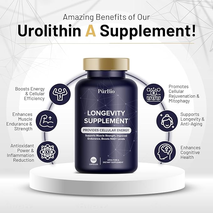 Premium Urolithin A Supplements 250 mg - Maximum Strength Cellular Energy Support - NAD+, Vegan Anti-Aging Formula. Supplements for Women Men - 120 Capsules