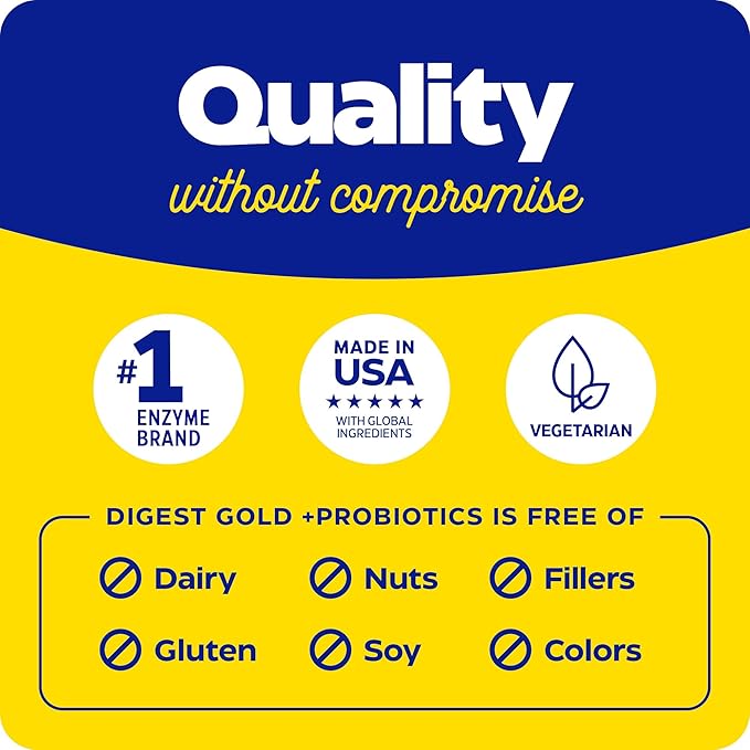 Enzymedica Digest Gold + Probiotics, 2-in-1 Digestive Enzymes & Probiotic Support, Promotes Gut Health with 1 Billion Active Cultures, 90 Capsules