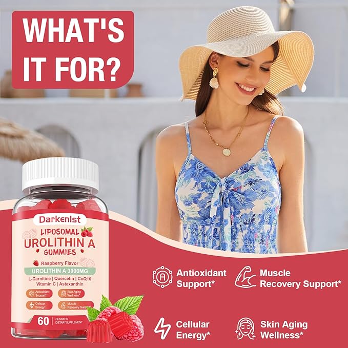 Liposomal 3000mg Urolithin A Gummies Complex CoQ10, Resveratrol, L-Carnitine, Quercetin, Astaxanthin | 7-in-1 Mitochondrial Support Supplement for Cellular Support, Vitality & Wellness Aging