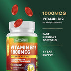 Built by Nature Vitamin B12 1000 mcg Methylcobalamin - Extra Strength Fast Dissolve Soft Gels for Energy Metabolism & Nervous System Health - Non GMO -1 Year Supply - 360 Softgels