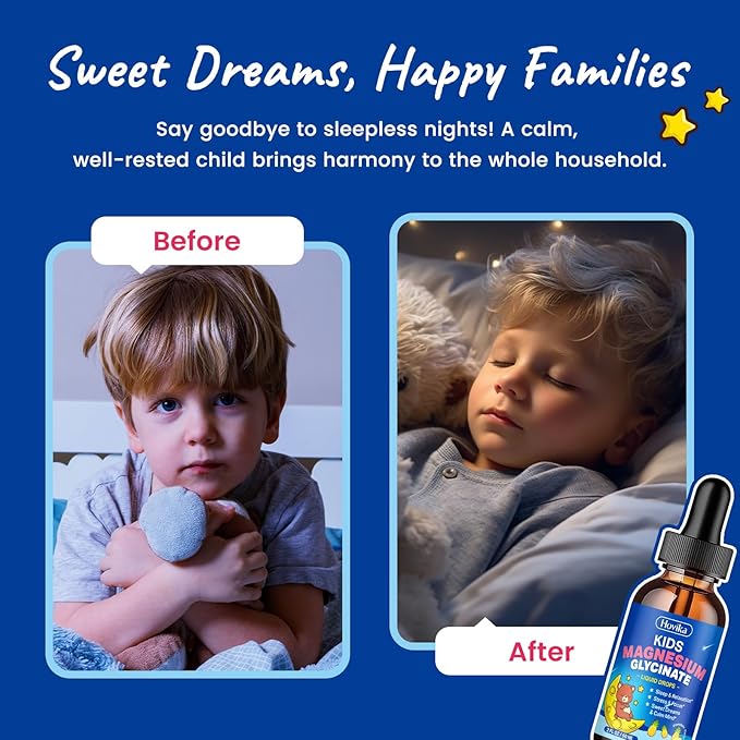 2 Pack Kids Magnesium Glycinate Liquid with L-Theanine Omega-3, Vitamin B6, D3, Zinc, Magnesium Liquid Drops for Kids Sleep, Relaxation, Calm & Focus, Pineapple Flavor