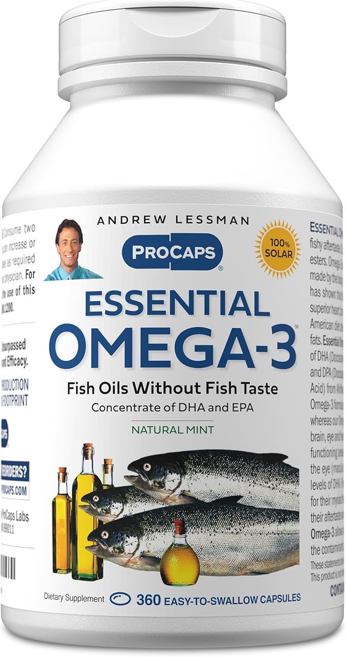 ANDREW LESSMAN Essential Omega-3 Mint - 360 Softgels - Ultra-Pure, High Potency Omega-3 Oils. High DHA, No Stomach Upset, No Contaminants, No Mercury. Small Easy to Swallow Softgels