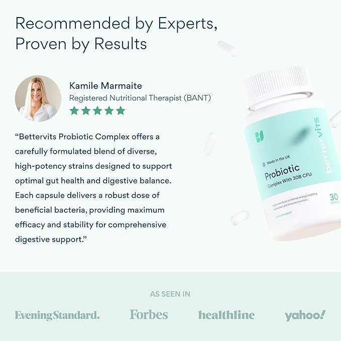 Bettervits Probiotics for Women & Men – 75 Billion CFU | Digestive Health and Gut Support Prebiotic | 14 Clinically Studied Strains with Vitamin B12, Lactobacillus and Inulin Fiber | 30 Capsules